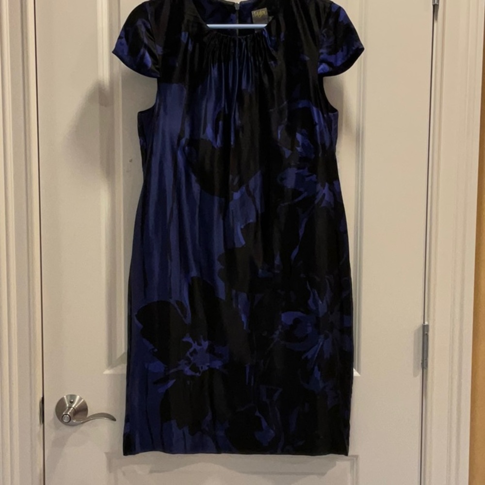 Taylor Elegant Silky Black and Blue Floral Dress